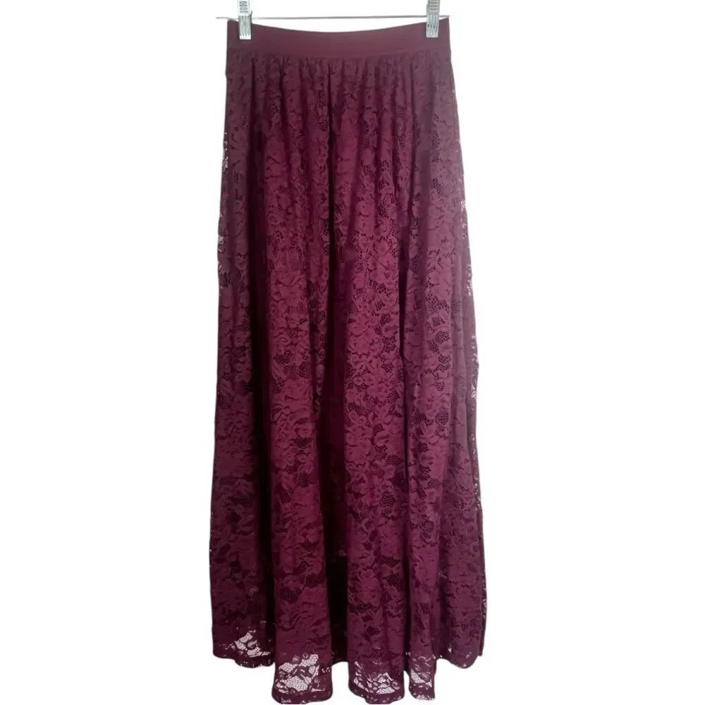 LAFFAIRE Los Angeles Rich Plum Wine Elegant Boho Romantic Lace Maxi Flow Skirt S